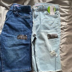 Place Denim Skimmer Shorts in Dark Blue with Pink Logo